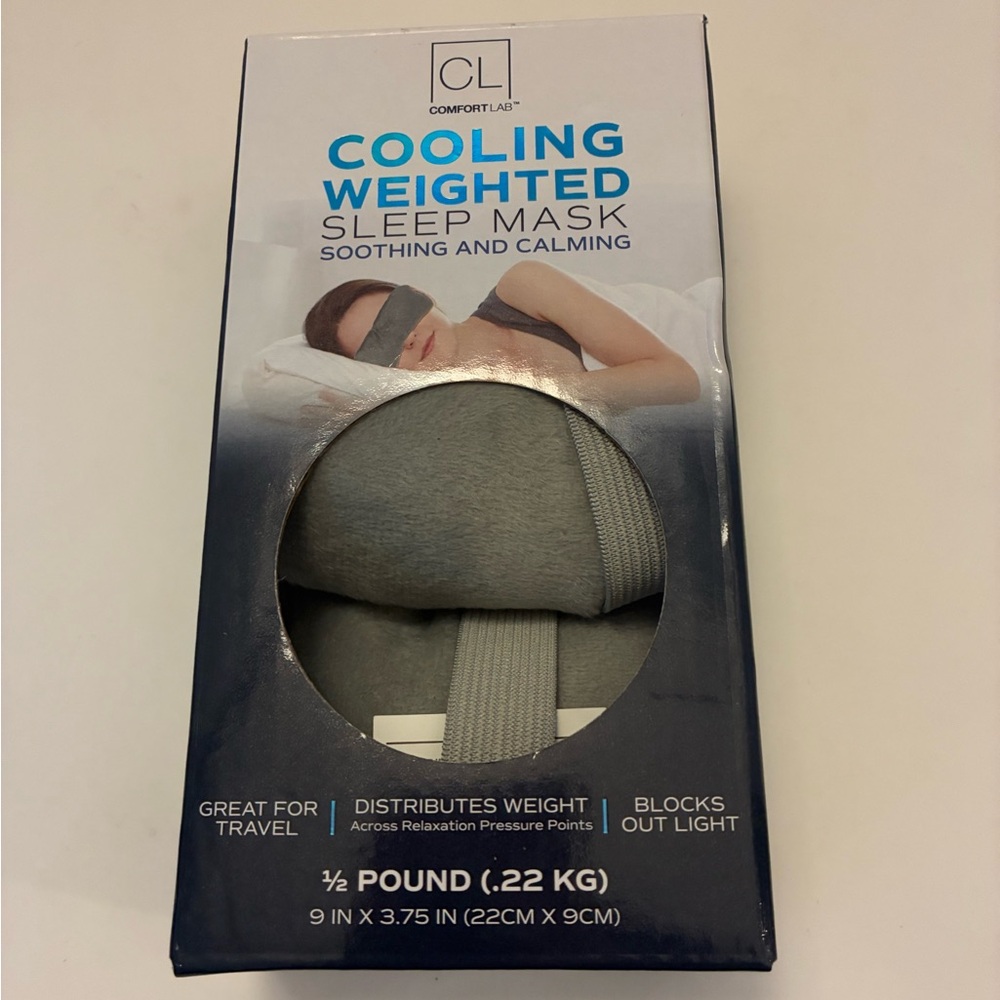 Cooling Weighted Sleep Mask Soothing Calming Travel 1/2 Pound Grey New in Box